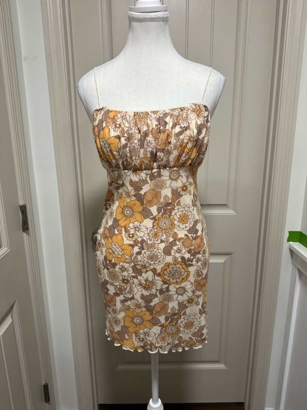 Forever 21 Yellow & Brown Floral Spaghetti-Strap Mini Dress